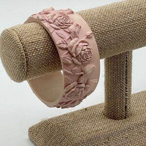 Floral Roses Garden Pink Applied Carving Resin Bangle Bracelet Valentines